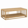 Table basse rectangulaire en chêne massif naturel avec étagère 100 x 60 x 40 cm