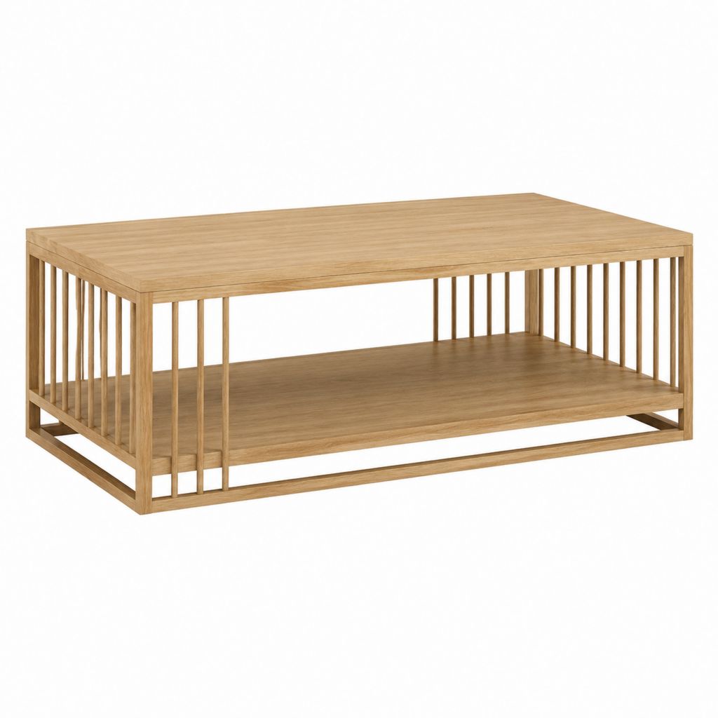Table basse rectangulaire en chêne massif naturel avec étagère 100 x 60 x 40 cm