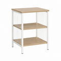 Table d’appoint carrée 3 niveaux blanche et chêne en acier et MDF 40 x 40 x 60 cm