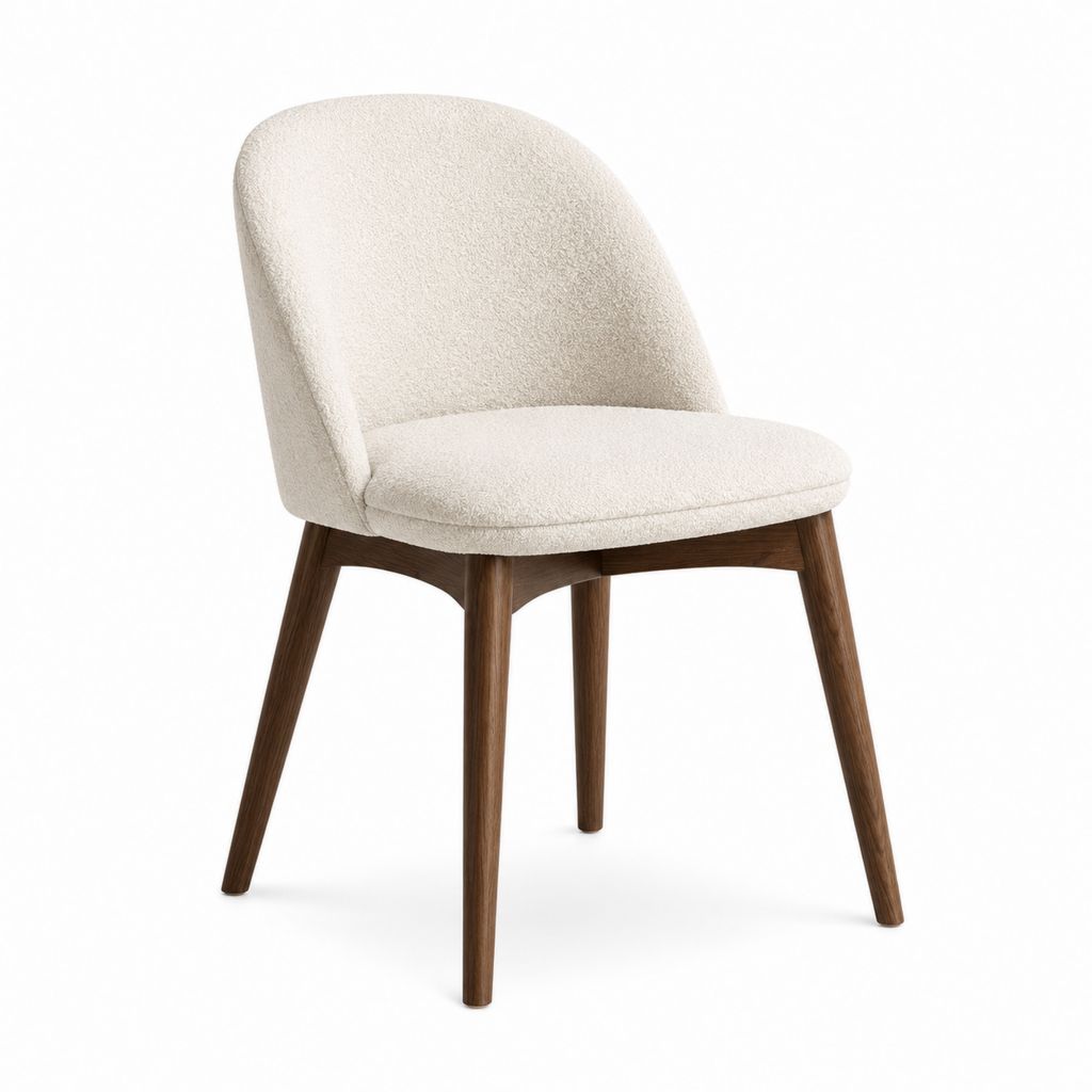 Chaise de salle à manger beige en polyester bouclette et bois massif 50 x 58 x 82 cm