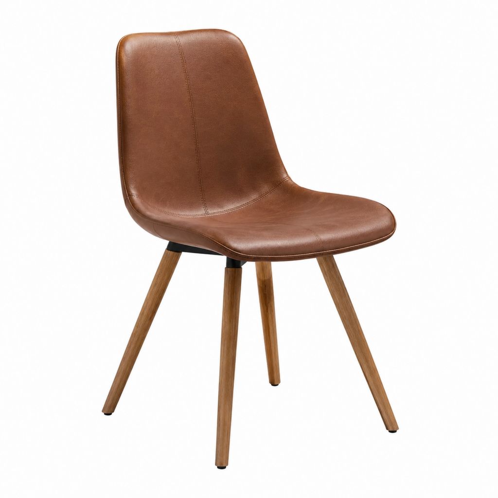 Chaise de salle à manger marron en cuir synthétique PU avec pieds en hévéa massif 48 x 55 x 86 cm