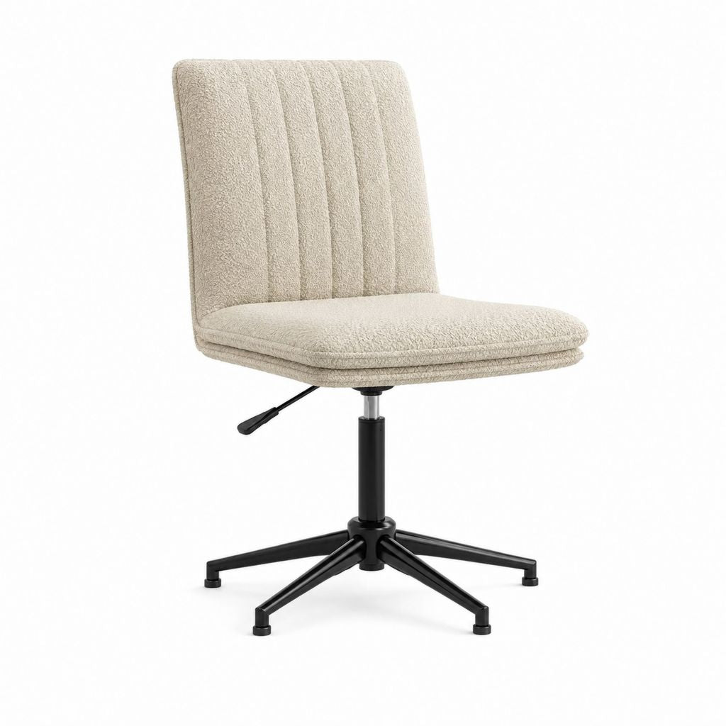 Chaise de salle à manger pivotante réglable beige en polyester bouclé avec piètement acier 55 x 60 x 82-92 cm