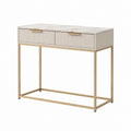 Console d'entrée avec 2 tiroirs blanche et dorée en MDF et acier 100 x 35 x 80 cm