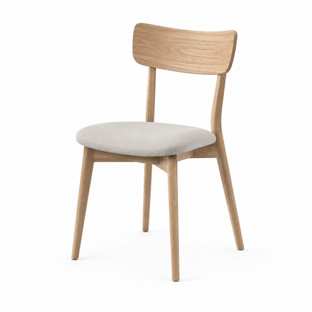 Chaise de salle à manger en chêne massif naturel avec assise rembourrée beige 48 x 54 x 78 cm