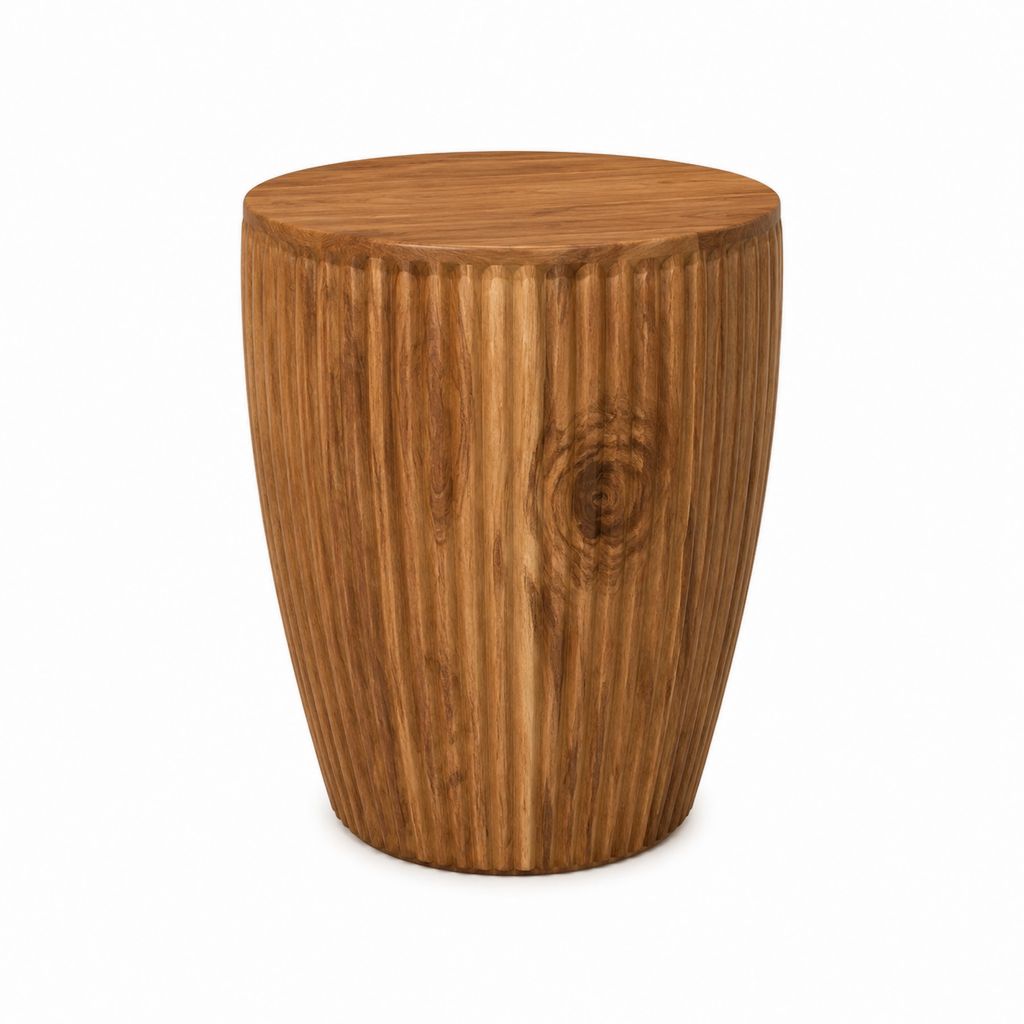 Table d'appoint ronde marron en bois massif d'acacia sculpté Ø 40 x H 45 cm