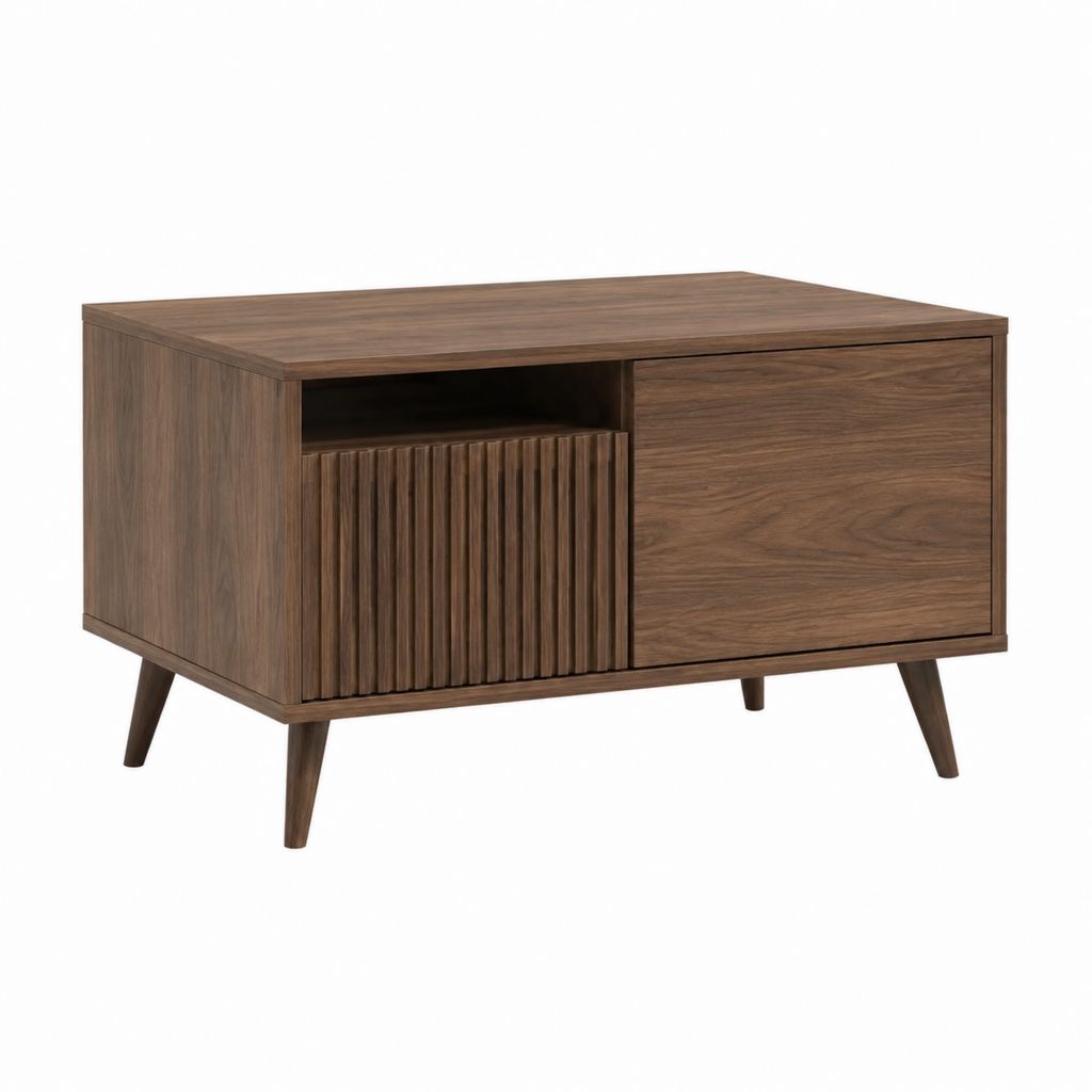 Table basse rectangulaire en MDF plaqué noyer marron avec rangement 100 x 60 x 45 cm