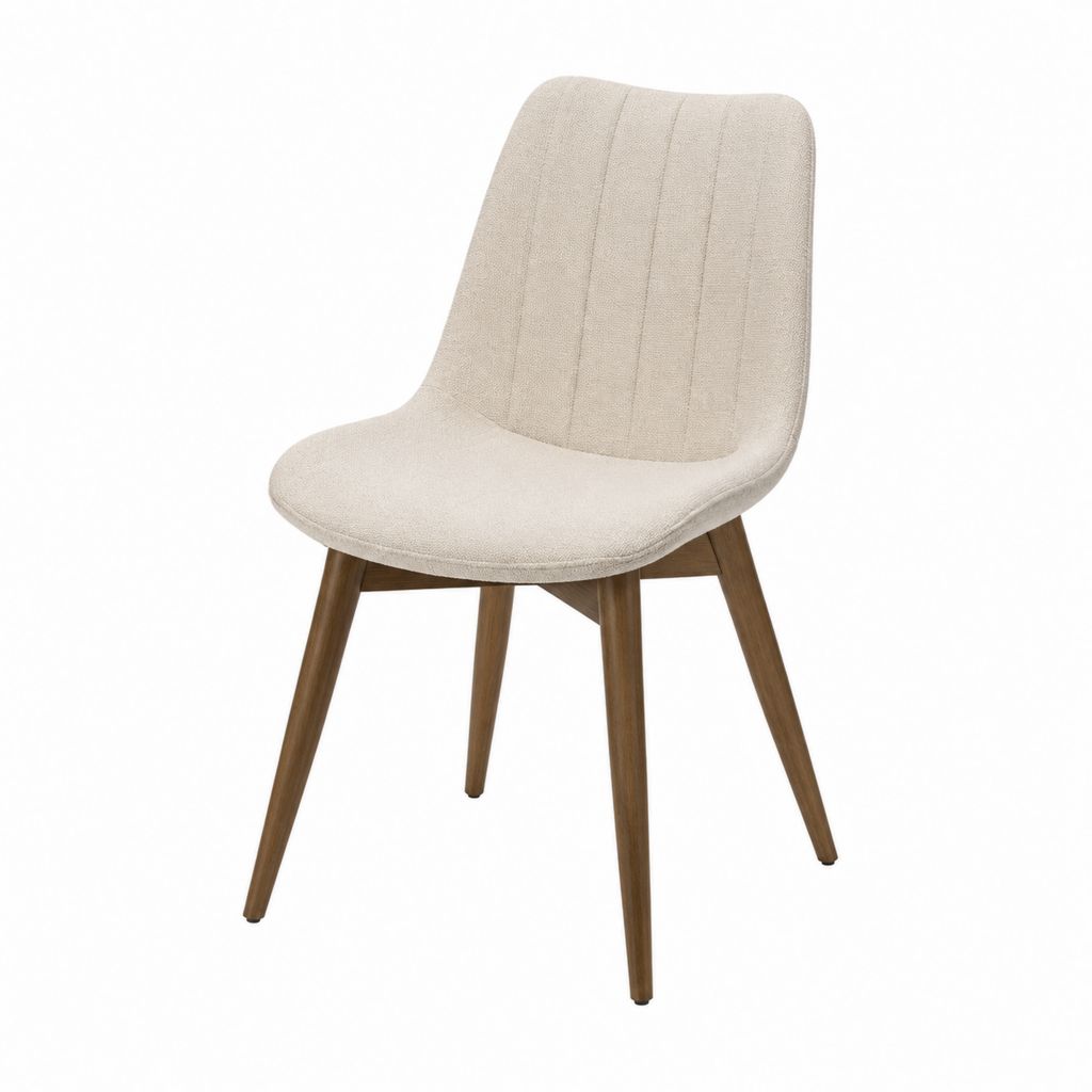 Chaise de salle à manger beige en polyester avec pieds en bois massif 48 x 58 x 88 cm