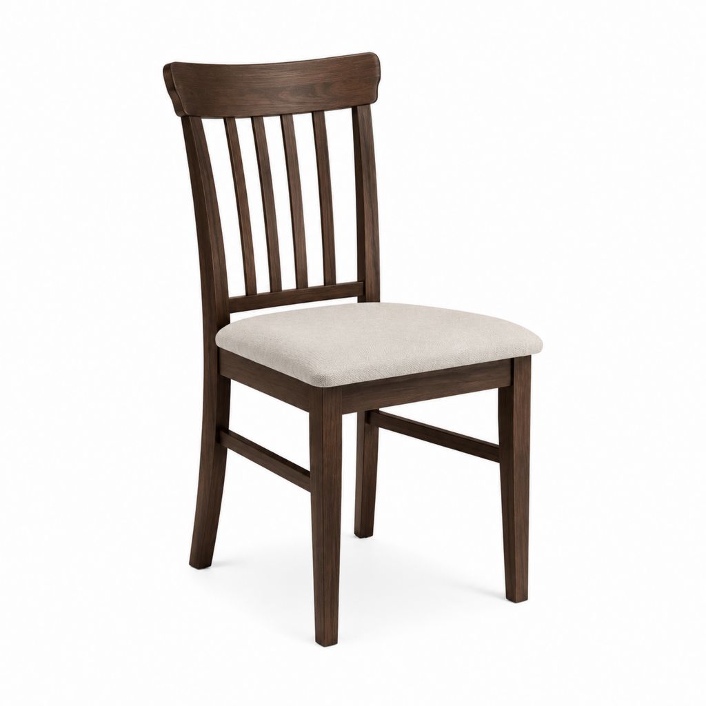 Chaise de salle à manger marron en bois massif assise rectangulaire beige en polyester 45 x 55 x 95 cm