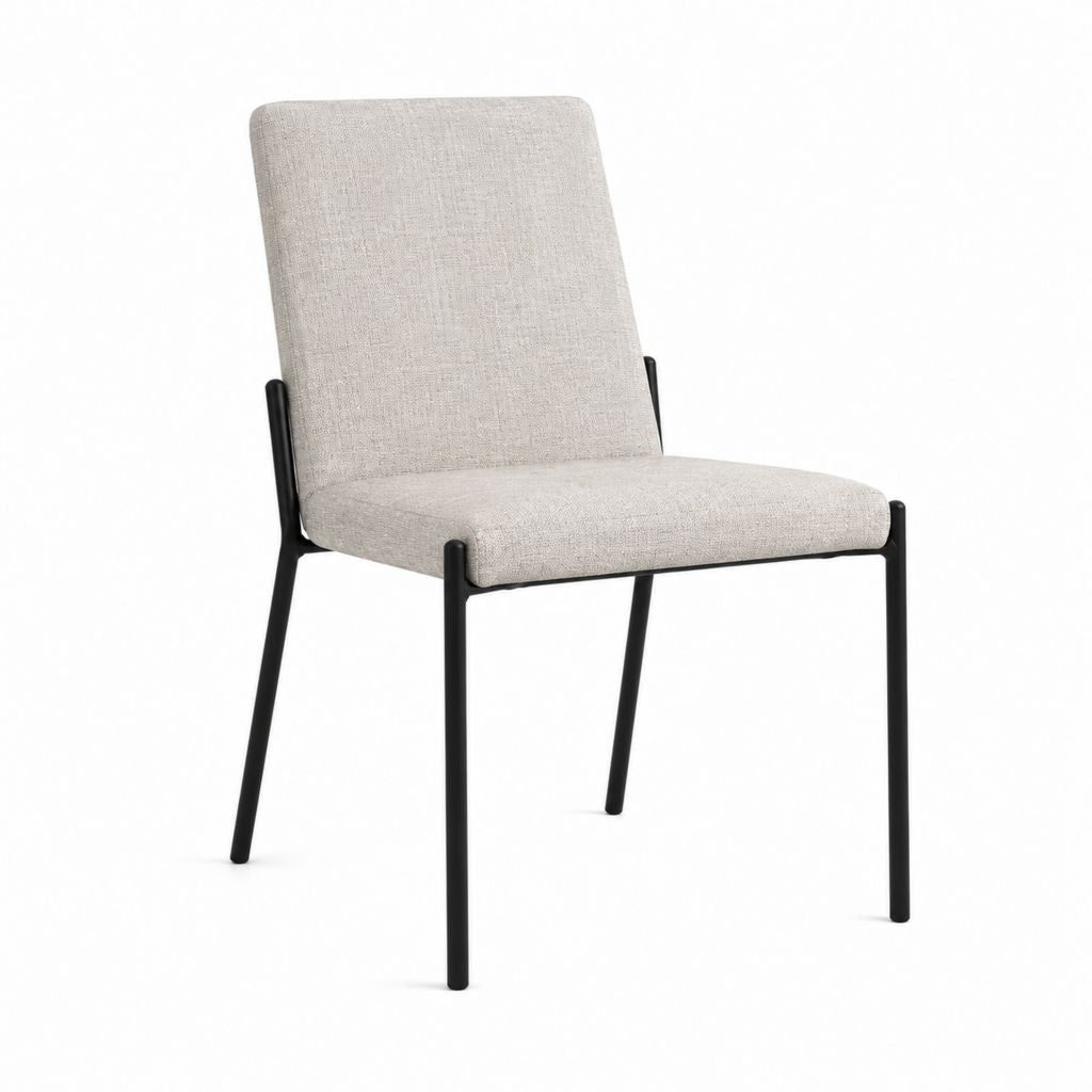 Chaise de salle à manger beige en polyester avec structure en acier noir 48 x 57 x 87 cm