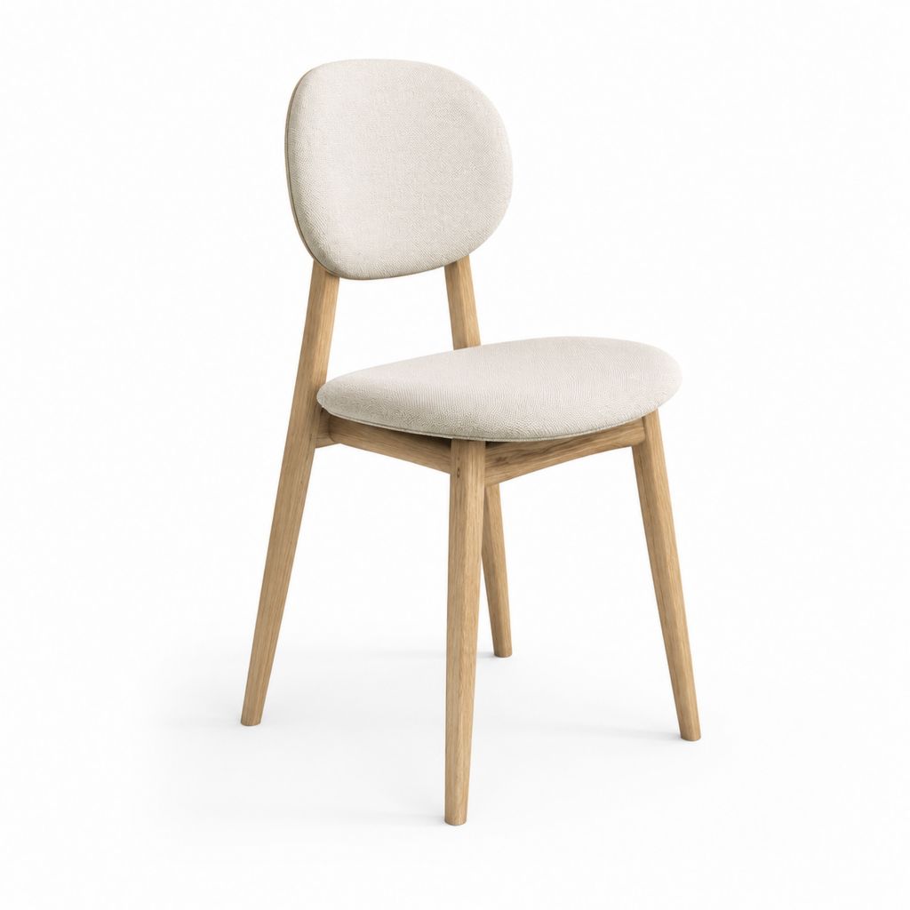 Chaise de salle à manger beige en chêne massif et polyester forme arrondie 48 x 54 x 80 cm