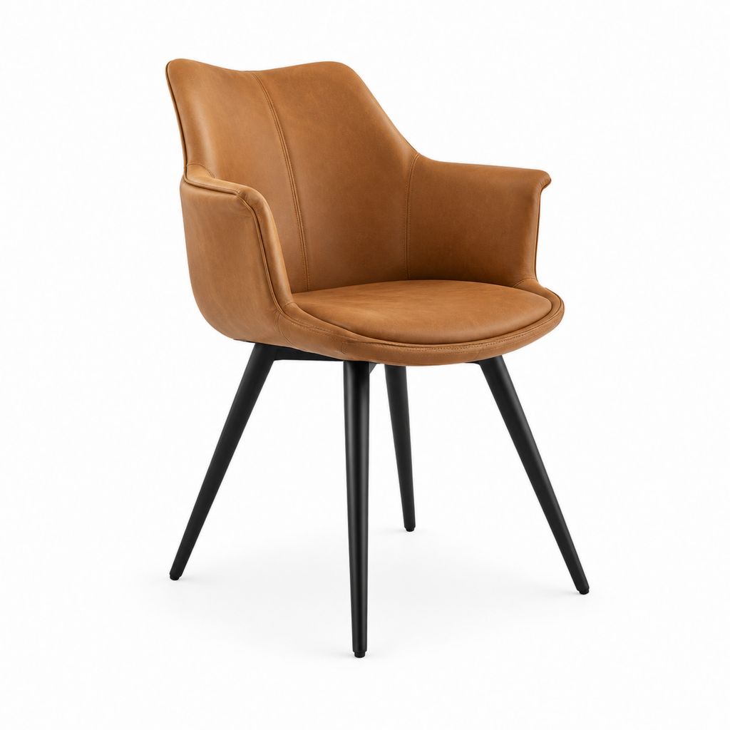 Chaise de salle à manger avec accoudoirs marron en cuir PU et acier 58 x 60 x 84 cm
