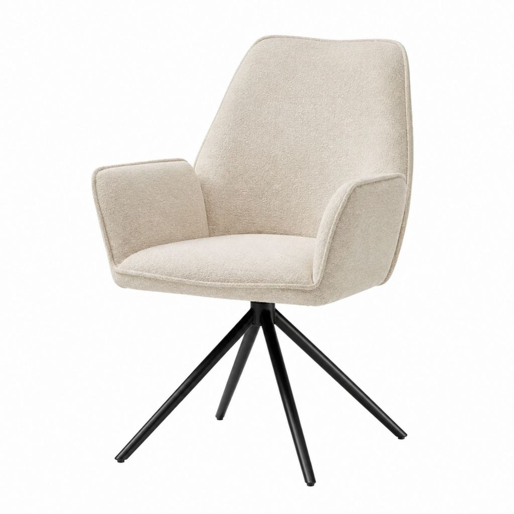 Chaise de salle à manger pivotante avec accoudoirs beige en polyester et acier 60 x 62 x 86 cm