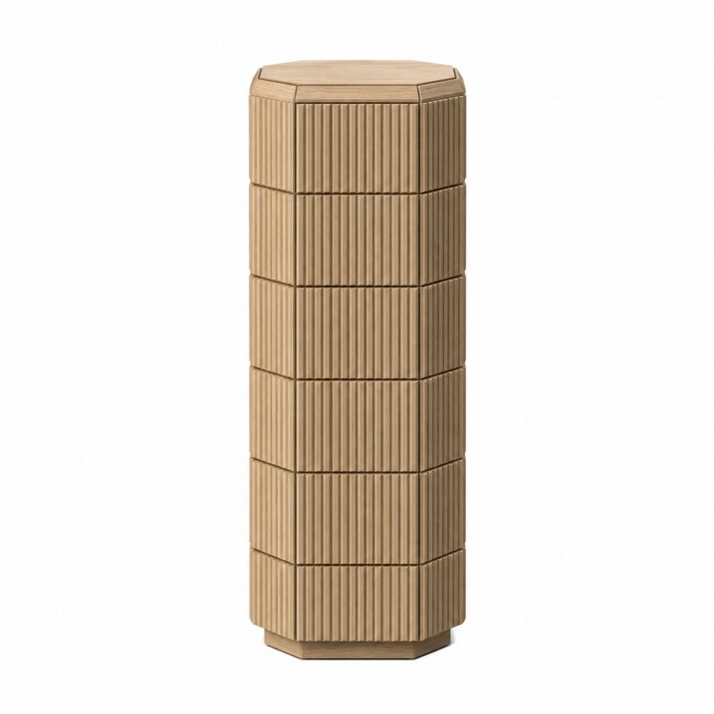 Table d’appoint colonne octogonale beige en MDF plaqué chêne 35 x 35 x 90 cm