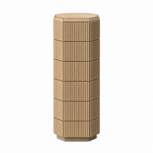 Table d’appoint colonne octogonale beige en MDF plaqué chêne 35 x 35 x 90 cm