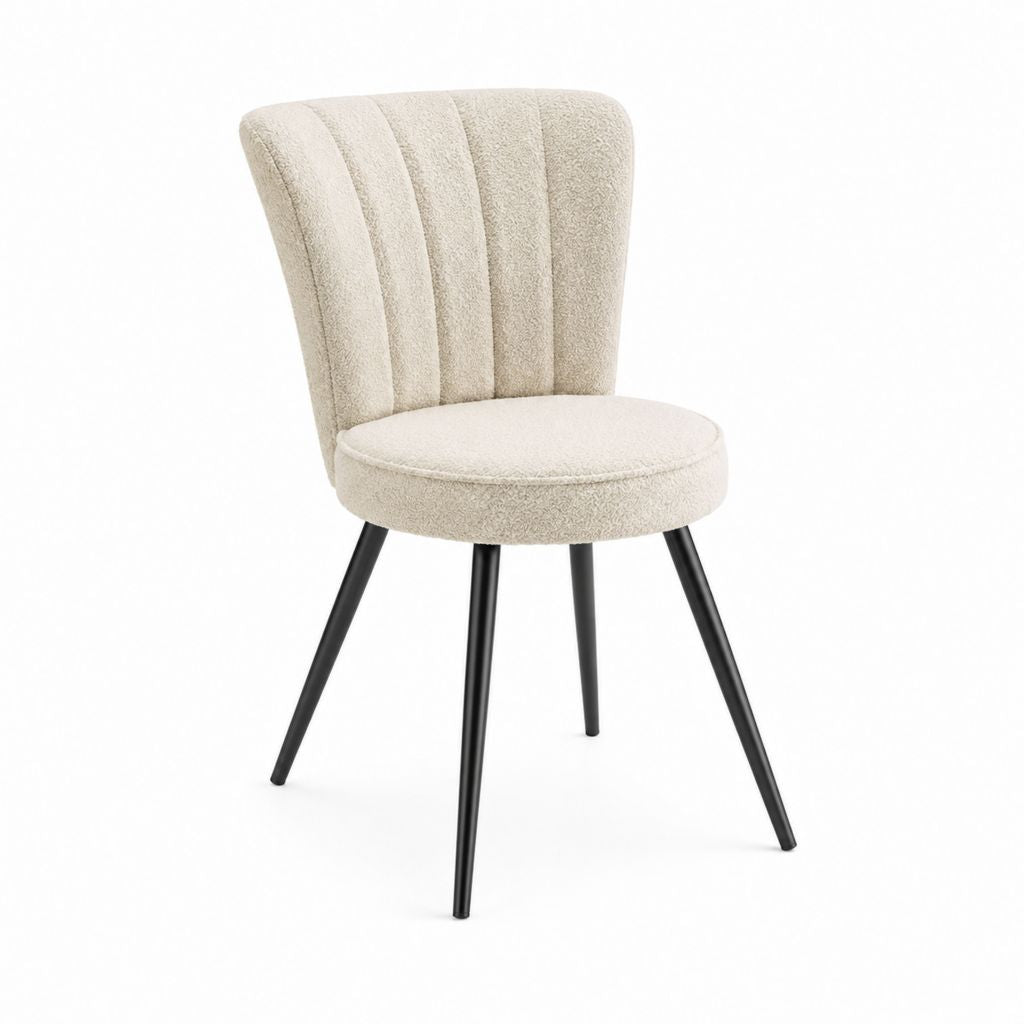 Chaise de salle à manger beige en polyester bouclette avec assise ronde 48 x 55 x 85 cm
