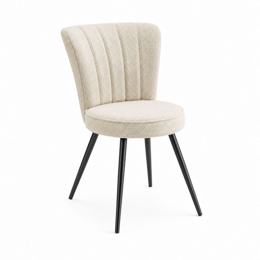Chaise de salle à manger beige en polyester bouclette avec assise ronde 48 x 55 x 85 cm