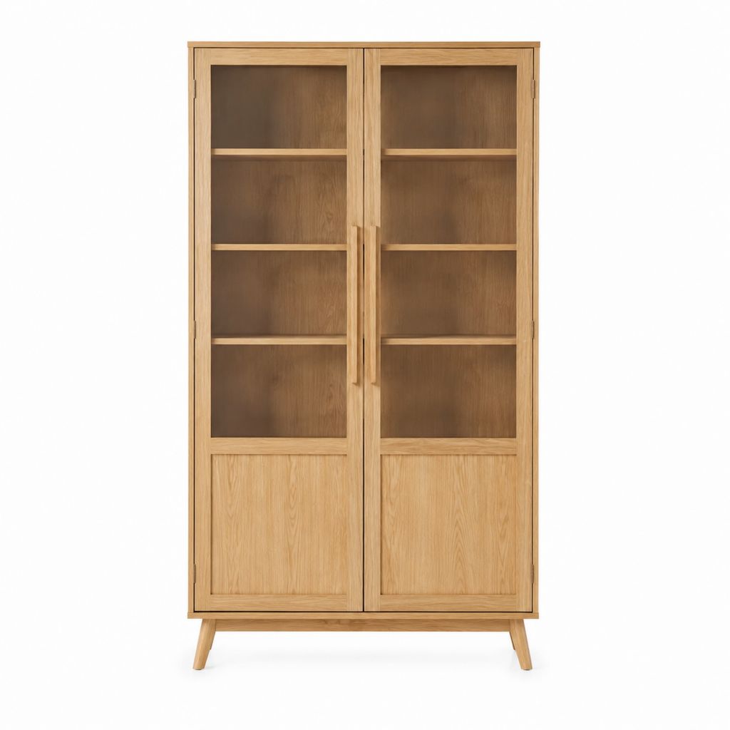 Vitrine 2 portes en chêne naturel et verre rectangulaire 100 x 40 x 190 cm