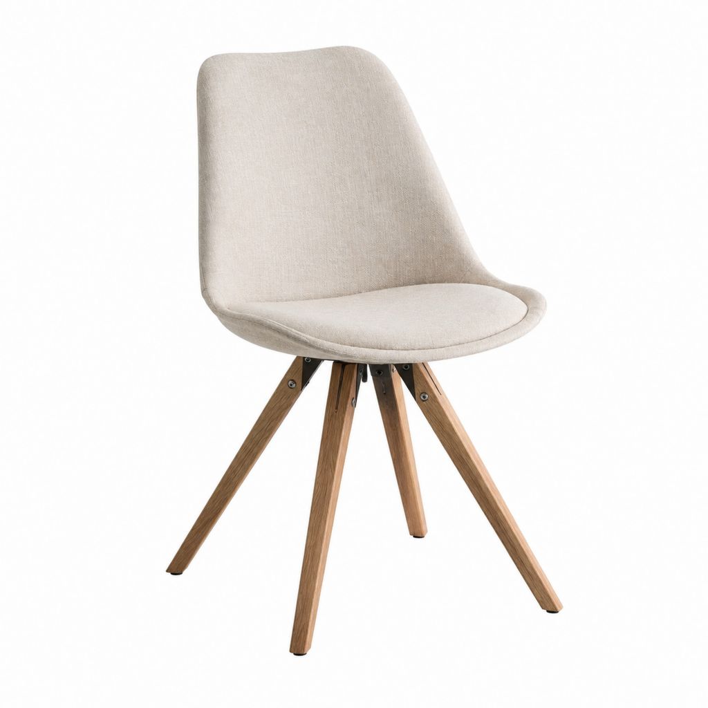 Chaise de salle à manger beige en polyester et chêne massif 48 x 55 x 83 cm