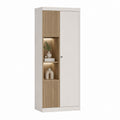 Vitrine de salon rectangulaire blanc et chêne en panneaux mélaminés 80 x 40 x 190 cm avec éclairage LED