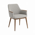 Chaise de salle à manger avec accoudoirs grise en polyester et bois d’hévéa dossier arrondi 57 x 61 x 84 cm