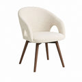 Chaise de salle à manger avec accoudoirs écrue en polyester bouclette et bois d'hévéa 58 x 60 x 80 cm