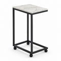 Table d’appoint mobile rectangulaire blanc effet marbre et noir en acier 50 x 30 x 65 cm
