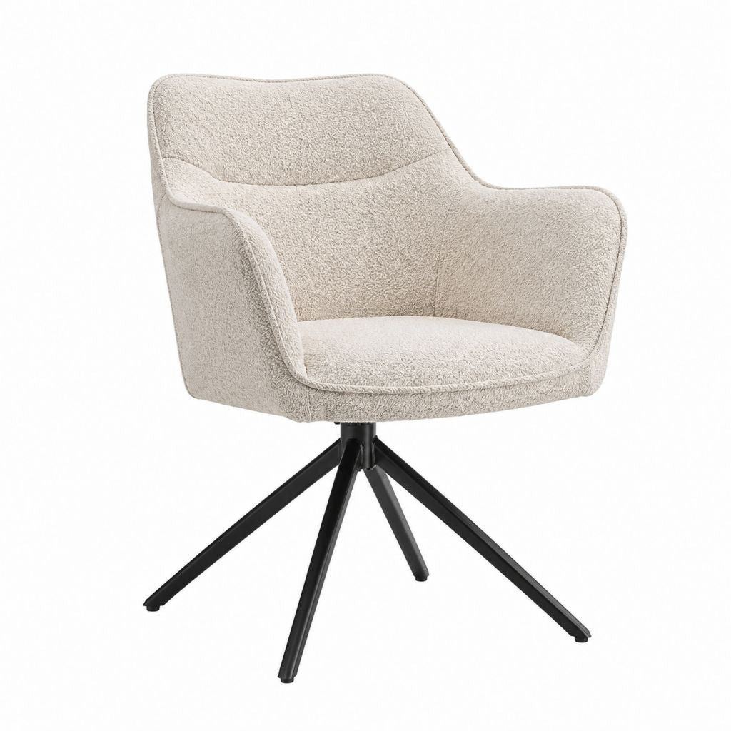 Chaise de salle à manger pivotante beige en polyester bouclette avec piètement en acier 61 x 61 x 84 cm